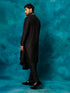 Vastramay Men's Black Pleated Kurta Pant With Dupatta Set