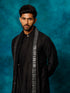 Vastramay Men's Black Pleated Kurta Pant With Dupatta Set