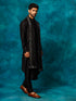 Vastramay Men's Black Pleated Kurta Pant With Dupatta Set