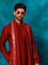 Vastramay Men's Maroon Pleated Kurta Pant With Dupatta Set