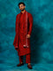 Vastramay Men's Maroon Pleated Kurta Pant With Dupatta Set
