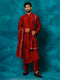 Vastramay Men's Maroon Pleated Kurta Pant With Dupatta Set