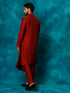 Vastramay Men's Maroon Pleated Kurta Pant With Dupatta Set