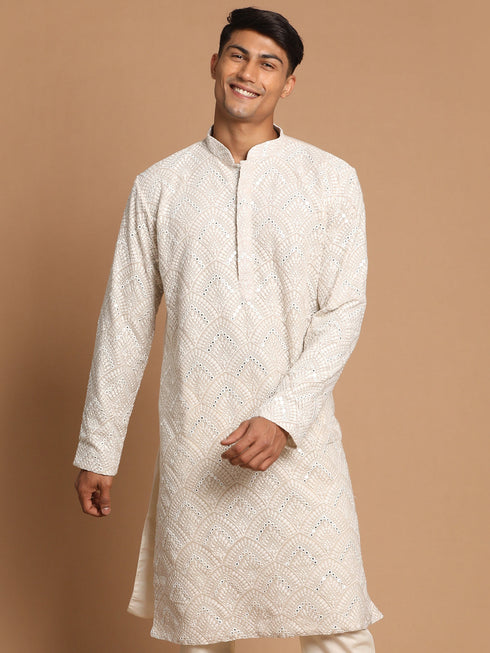 Vastramay Men's Gray Ethnic Mirror Kurta