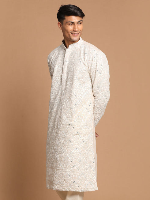 Vastramay Men's Gray Ethnic Mirror Kurta