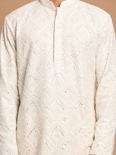 Vastramay Men's Gray Ethnic Mirror Kurta