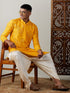 Vastramay Men's Yellow Embroidered Kurta Dhoti Set