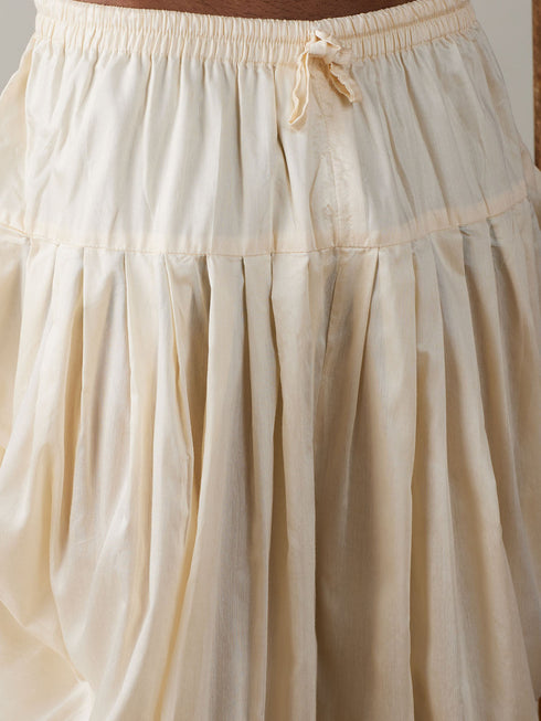 Vastramay Men's Cream Mirror Kurta Dhoti Set