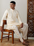 Vastramay Men's Cream Mirror Kurta Dhoti Set