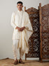 Vastramay Men's Cream Mirror Kurta Dhoti And Dupatta Set