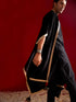 Vastramay Men's Black Kurta Pant Set With Velvet Slit Sleeves Dupatta