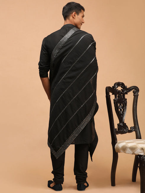 Vastramay Men's Black Viscose Kurta Pyjama And Dupatta Set