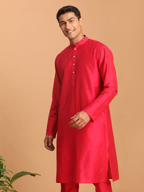 Vastramay Men's Valentino Pink Viscose Kurta