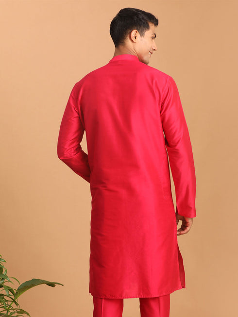 Vastramay Men's Valentino Pink Viscose Kurta