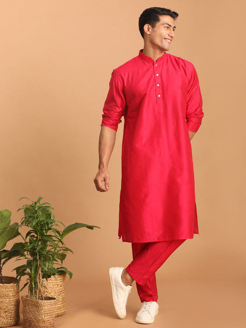Vastramay Men's Valentino Pink Viscose Kurta Pant Set