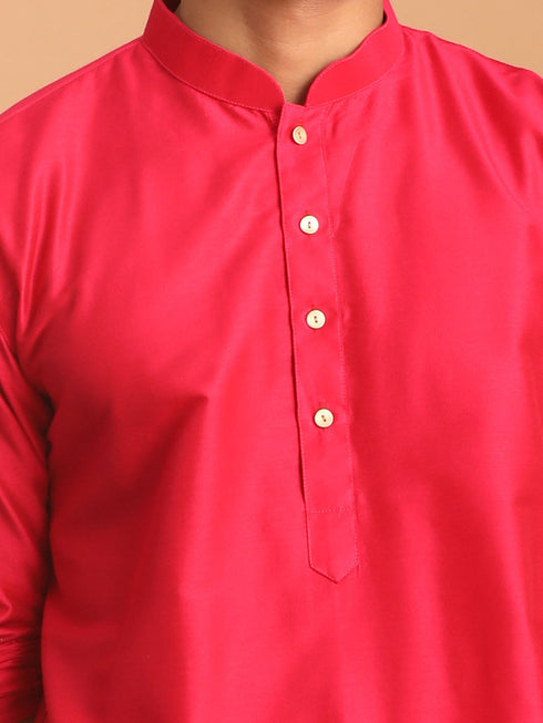 Vastramay Men's Valentino Pink Viscose Kurta Pant Set