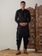 Vastramay Men's Black Mirror Georgette Kurta Dhoti Set