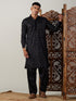 Vastramay Men's Black Mirror Georgette Kurta With Patiala Set