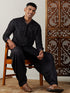 Vastramay Men's Black Mirror Georgette Kurta With Patiala Set