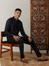 Vastramay Men's Black Mirror Georgette Kurta Pyjama Set