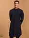 Vastramay Men's Navy Blue Glitter Printed fancy Kurta