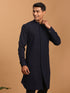 Vastramay Men's Navy Blue Glitter Printed fancy Kurta