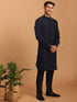 Vastramay Men's Navy Blue Glitter Printed fancy Kurta
