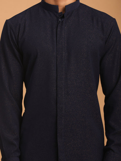 Vastramay Men's Navy Blue Printed Kurta Pant Set