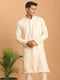 Vastramay Men's Cream Golden Sequin Embroidered Kurta