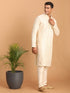 Vastramay Men's Cream Golden Sequin Embroidered Kurta And Cream Pant Set
