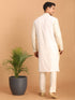 Vastramay Men's Cream Golden Sequin Embroidered Kurta And Cream Pant Set