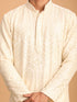 Vastramay Men's Cream Golden Sequin Embroidered Kurta And Cream Pant Set