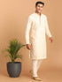 Vastramay Men's Cream Golden Sequin Embroidered Kurta And Cream Pant Set