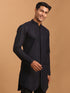 Vastramay Men's Navy Blue Silk Blend Self Design Kurta