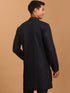 Vastramay Men's Navy Blue Silk Blend Self Design Kurta