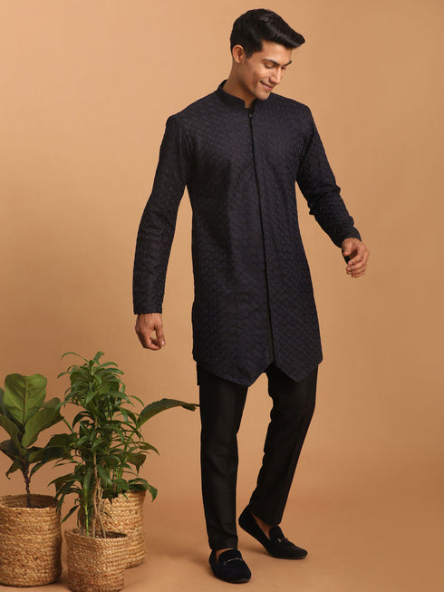 Vastramay Men's Navy Blue Kurta Pant Set