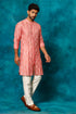 SHRESTHA BY VASTRAMAY Men's Onion Pink Chanderi Cotton Embellished Kurta Pant Set