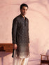 Vastramay Men's Black Georgette Zari With Sequins Worked Kurta