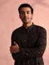 Vastramay Men's Black Georgette Zari With Sequins Worked Kurta