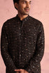 SHRESTHA By VASTRAMAY Men's Black Georgette Zari With Sequins Worked Kurta pant Set