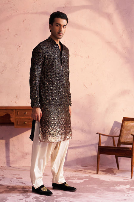 SHRESTHA By VASTRAMAY Men's Black Georgette Zari With Sequins Worked Kurta Patiala Set