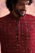 SHRESTHA By VASTRAMAY Men's Maroon Georgette Zari With Sequins Worked Kurta pant Set