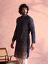 Vastramay Men's Navy Blue Georgette Zari With Sequins Worked Kurta
