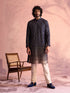 Vastramay Men's Navy Blue Georgette Zari With Sequins Worked Kurta