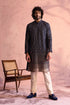 SHRESTHA By VASTRAMAY Men's Navy Blue Georgette Zari With Sequins Worked Kurta pant Set