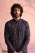 SHRESTHA By VASTRAMAY Men's Navy Blue Georgette Zari With Sequins Worked Kurta pant Set
