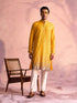 SHRESTHA By VASTRAMAY Men's Yellow Georgette Zari With Sequins Worked Kurta pant Set