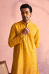 SHRESTHA By VASTRAMAY Men's Yellow Georgette Zari With Sequins Worked Kurta pant Set