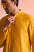 SHRESTHA By VASTRAMAY Men's Yellow Georgette Zari With Sequins Worked Kurta pant Set