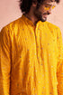 SHRESTHA By VASTRAMAY Men's Yellow Georgette Zari With Sequins Worked Kurta Patiala Set